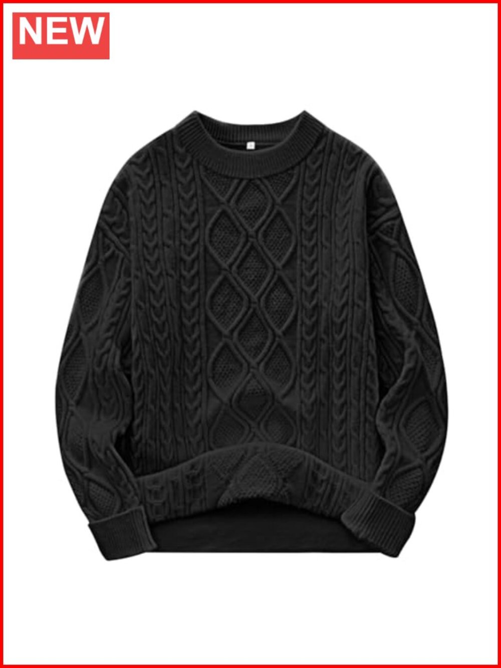 Oversized Cable Knit Fuzzy Cotton Blend Pullover Sweater Crew Neck